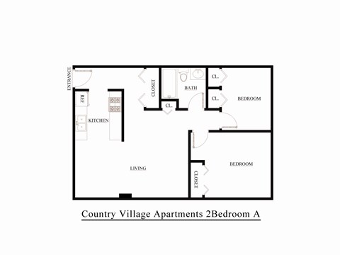 Floor plan for 2 beds, 1 bath